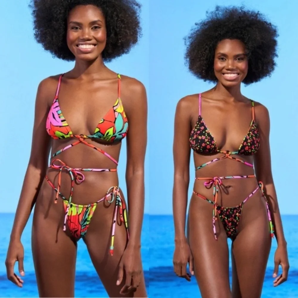MAAJI Set - Neon Coco Wrap Bikini Top & Splashy Cheeky Thong Bottoms - M